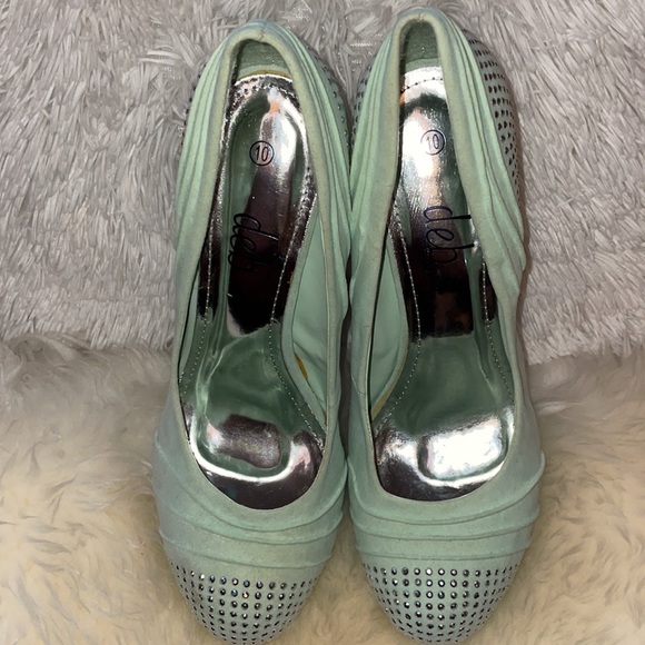 Deb Shoes - Mint green heels with rhinestones